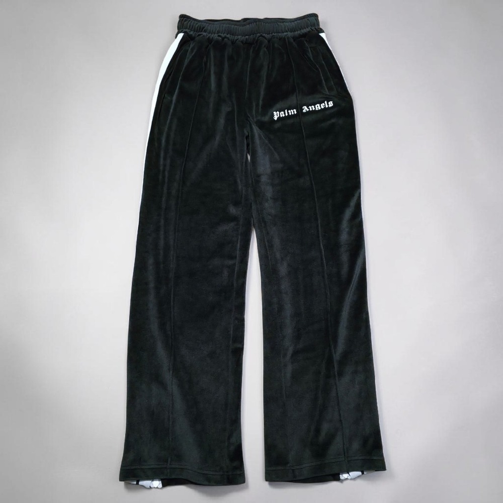 Palm‎ Angels Track Velour Pants Men's XL Black Striped Side Zip Stretch Waist